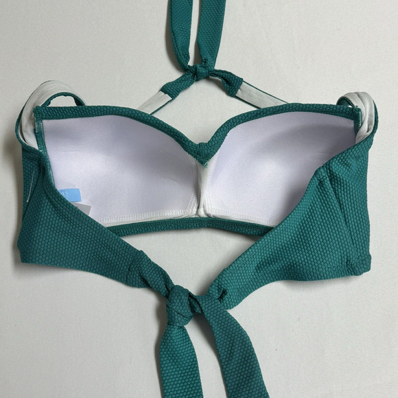 Draper James Bikini Top Halter Neck Tie Built-In-Bra Size Medium Teal Green - Picture 3 of 7